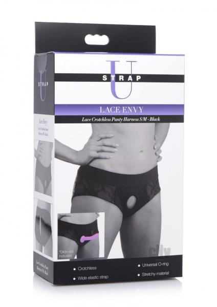 Lace Envy Black Crotchless Panty Harness - S-M