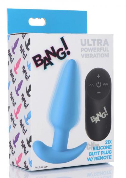 Remote Control 21X Vibrating Silicone Butt Plug - Blue