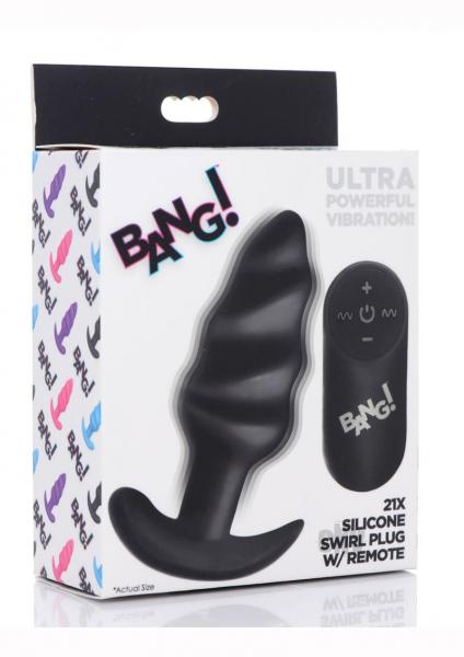 Remote Control 21X Vibrating Silicone Swirl Butt Plug - Black