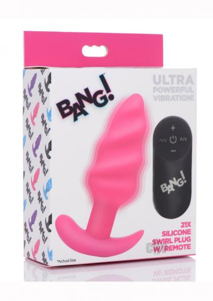 Remote Control 21X Vibrating Silicone Swirl Butt Plug - Pink