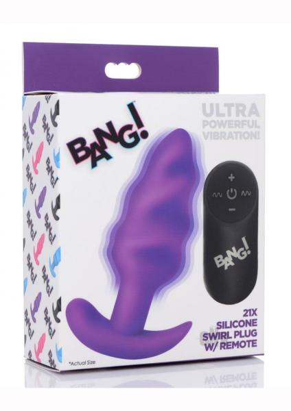 Remote Control 21X Vibrating Silicone Swirl Butt Plug - Purple