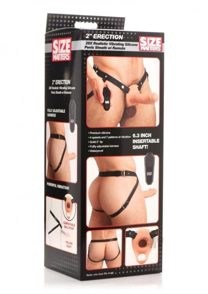 2 Inch Erection 28X Realistic Vibrating Silicone Penis Sheath with Remote - Light