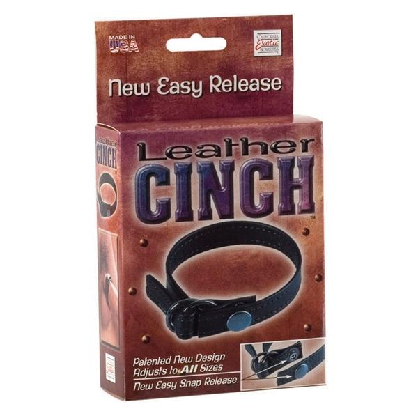 Leather Cinch Adjustable Cockring With Snap Release Black