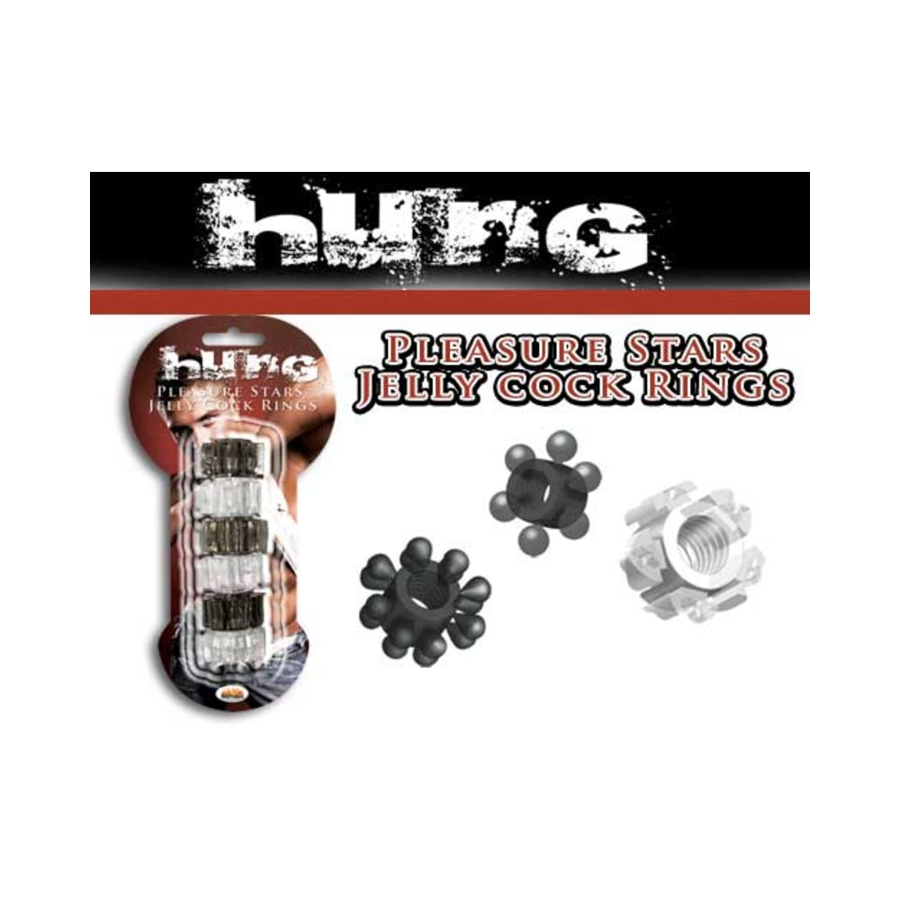 Hung Pleasure Stars Jelly Cock Rings Black/clear 6 Pack
