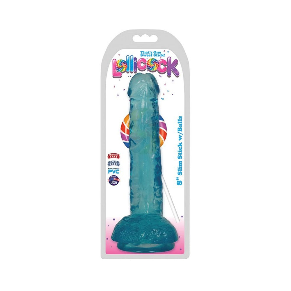 8 Inch Slim Stick with Balls Berry Ice Dildo