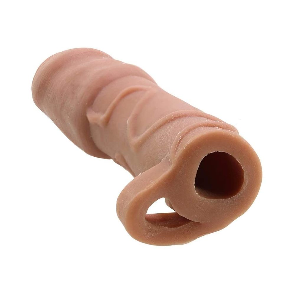 Natural Realskin Uncircumcised Xtender Removable Bullet Waterproof Brown