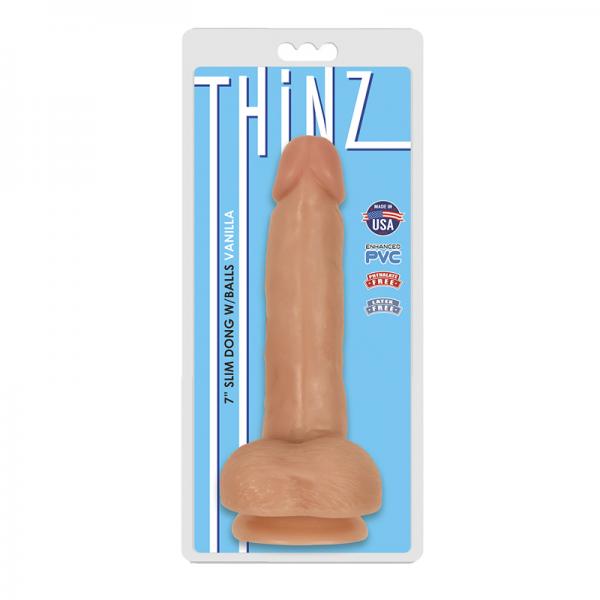 Thinz 7 Inch Slim Dildo with Balls - Light