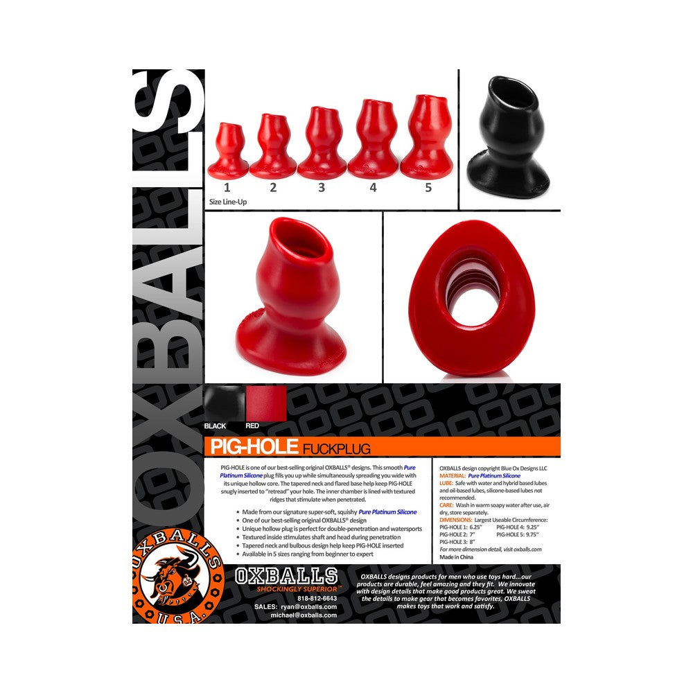 Oxballs Pighole-2, Hollow Plug, Medium, Red