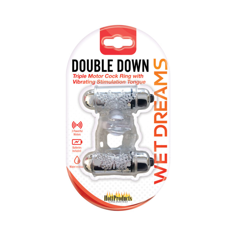 Wet Dreams Double Down Dual Motor Cock Ring With Power Bullet And Stimulator Tongue With Motor