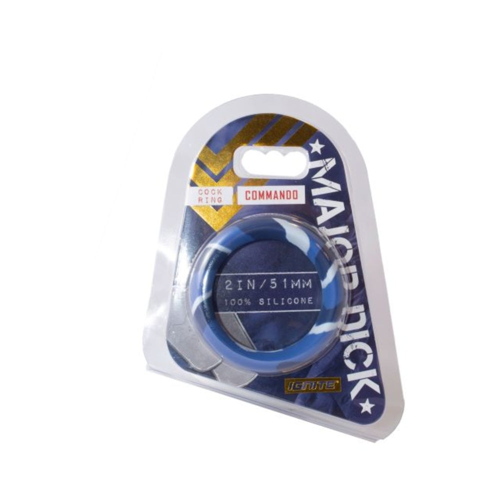 Major Dick Commando Cock Ring Blue Camo 2 inches