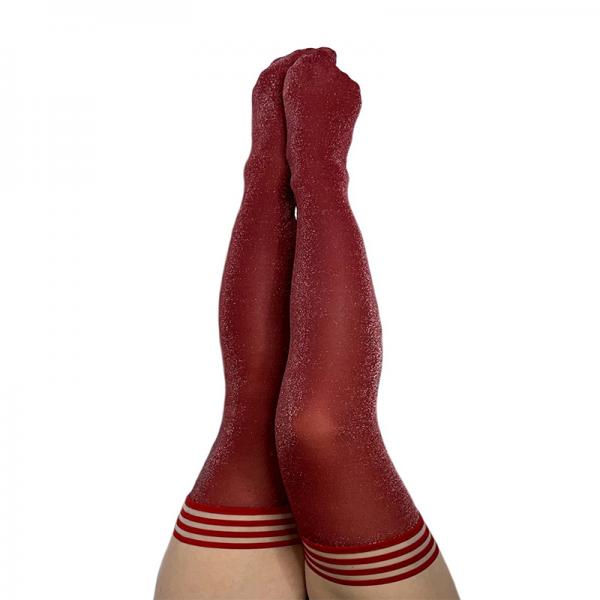 Kixies Holly Cranberry Sparkle Thigh-high Stockings Size C
