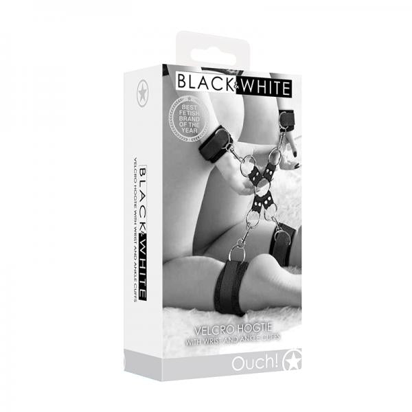Ouch! Black & White Velcro Hogtie With Hand And Ankle Cuffs Black