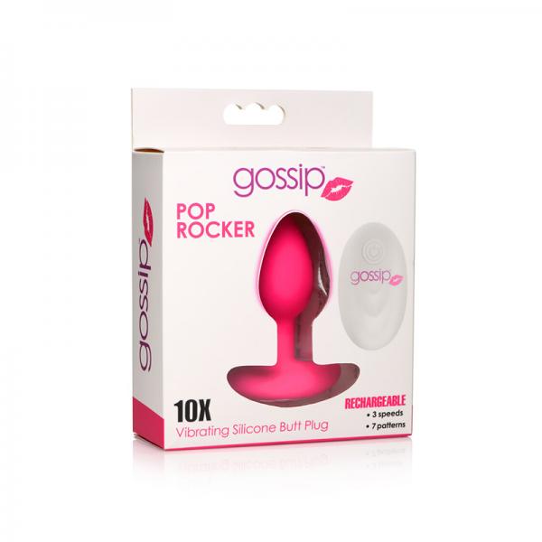 10X Pop Rocker Vibrating Silicone Plug with Remote - Magenta