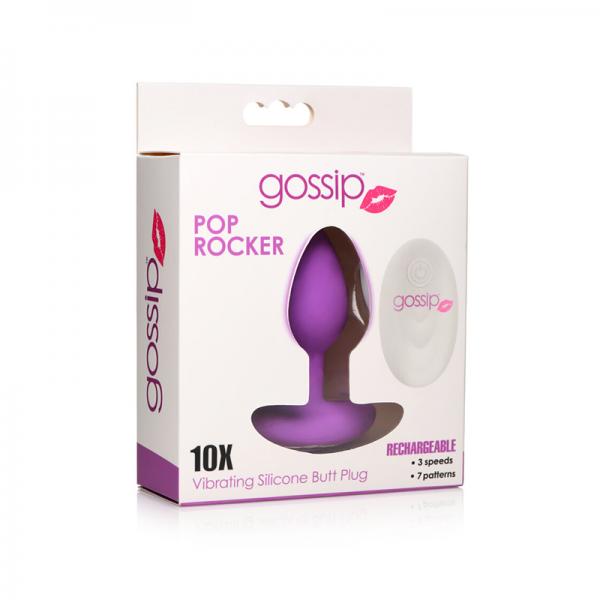 10X Pop Rocker Vibrating Silicone Plug with Remote - Violet