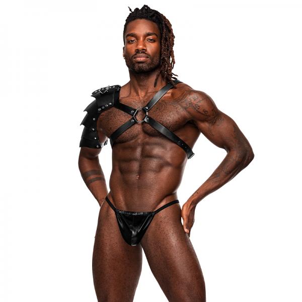 Aquarius Pu Leather Chest Harness W/half Sleeve Black O/s