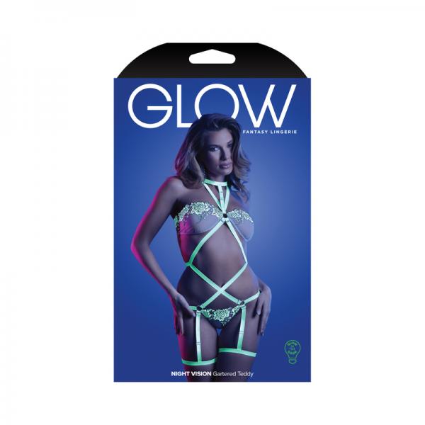 Fantasy Lingerie Glow Night Vision Glow-in-the-dark Lace Strappy Teddy White L/xl