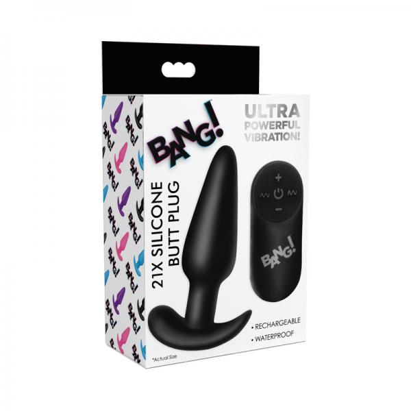 Remote Control 21X Vibrating Silicone Butt Plug - Black