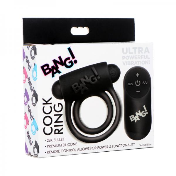 Remote Control 28X Vibrating Cock Ring and Bullet - Black