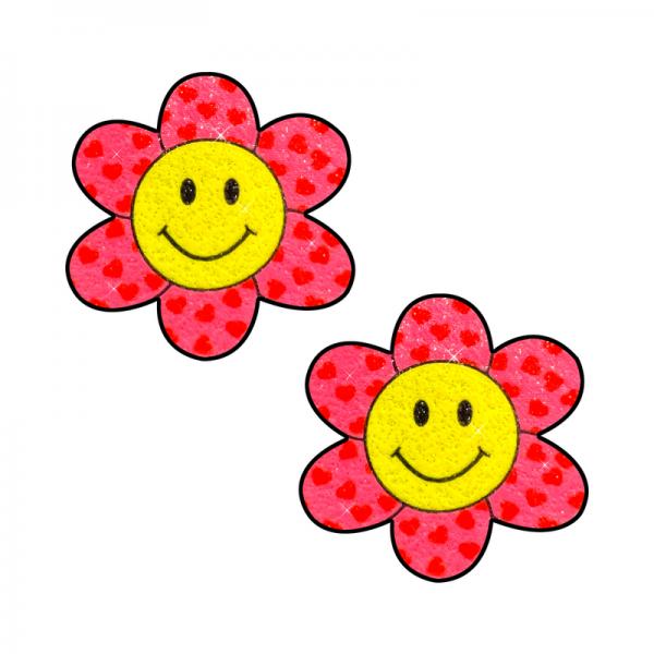 Neva Nude Smiley Flower Power Glitter Pasties - Pink/yellow O/s