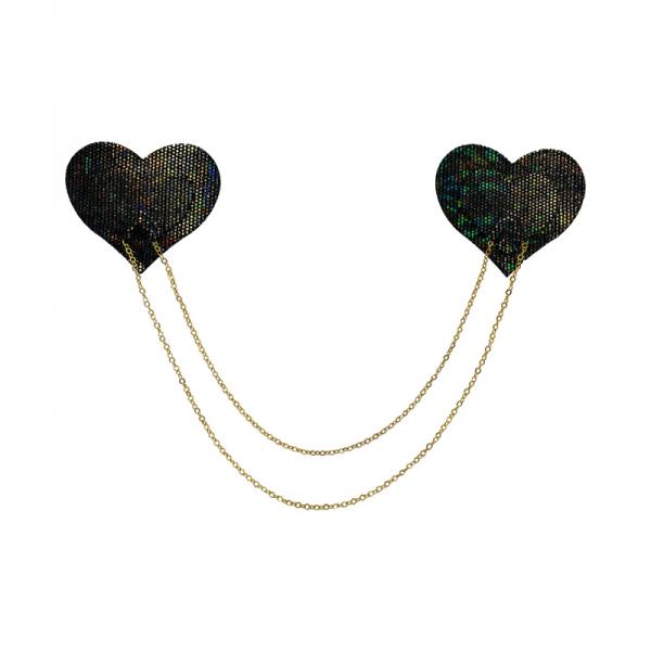 Black Shattered Disco Ball Heart With Gold Chains Pasties