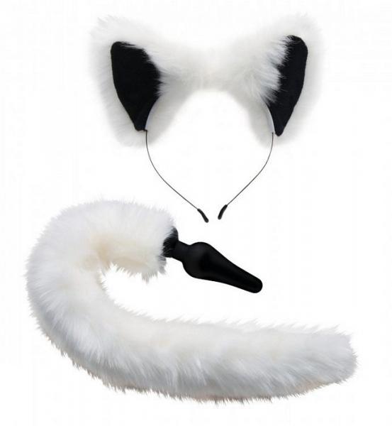 Grey Wolf Tail Anal Plug and Ears Set