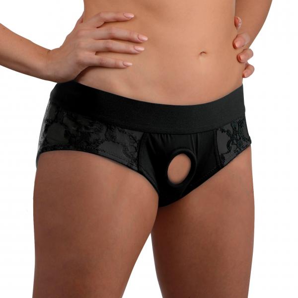 Lace Envy Black Crotchless Panty Harness - S-M