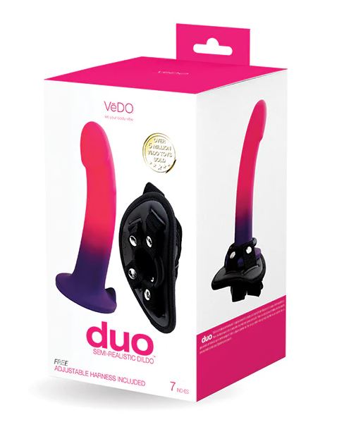 Vedo Duo Silicone Dildo (Non Vibrating) With Harness Pink/Purple