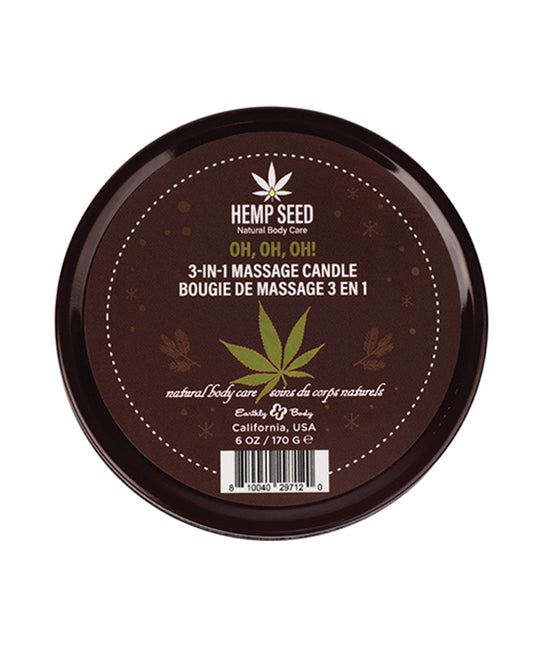 Earthly Body Hemp Seed Holiday 3-in-1 Massage Candle Oh Oh Oh 6 oz.