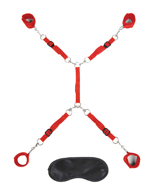 Lux Fetish Bed Spreader 7-piece Restraint Set Red