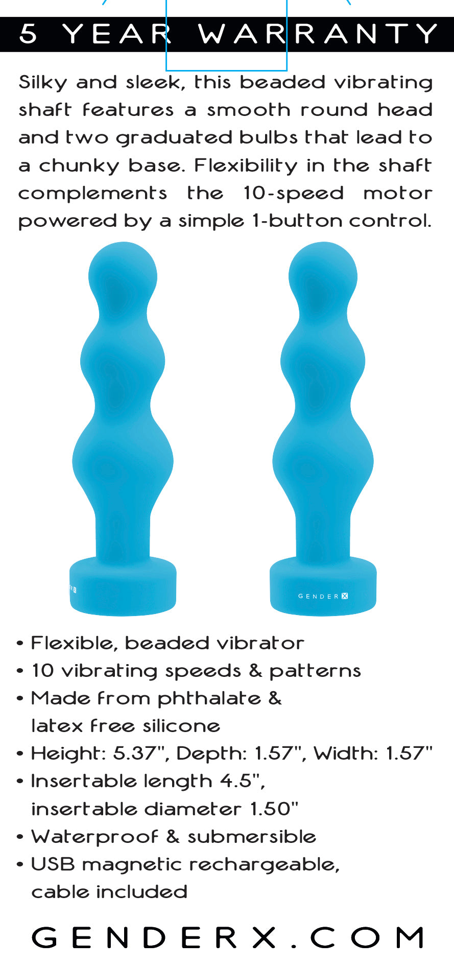 Gender X Plugged Up Rechargeable Silicone Vibrating Beaded Plug Teal