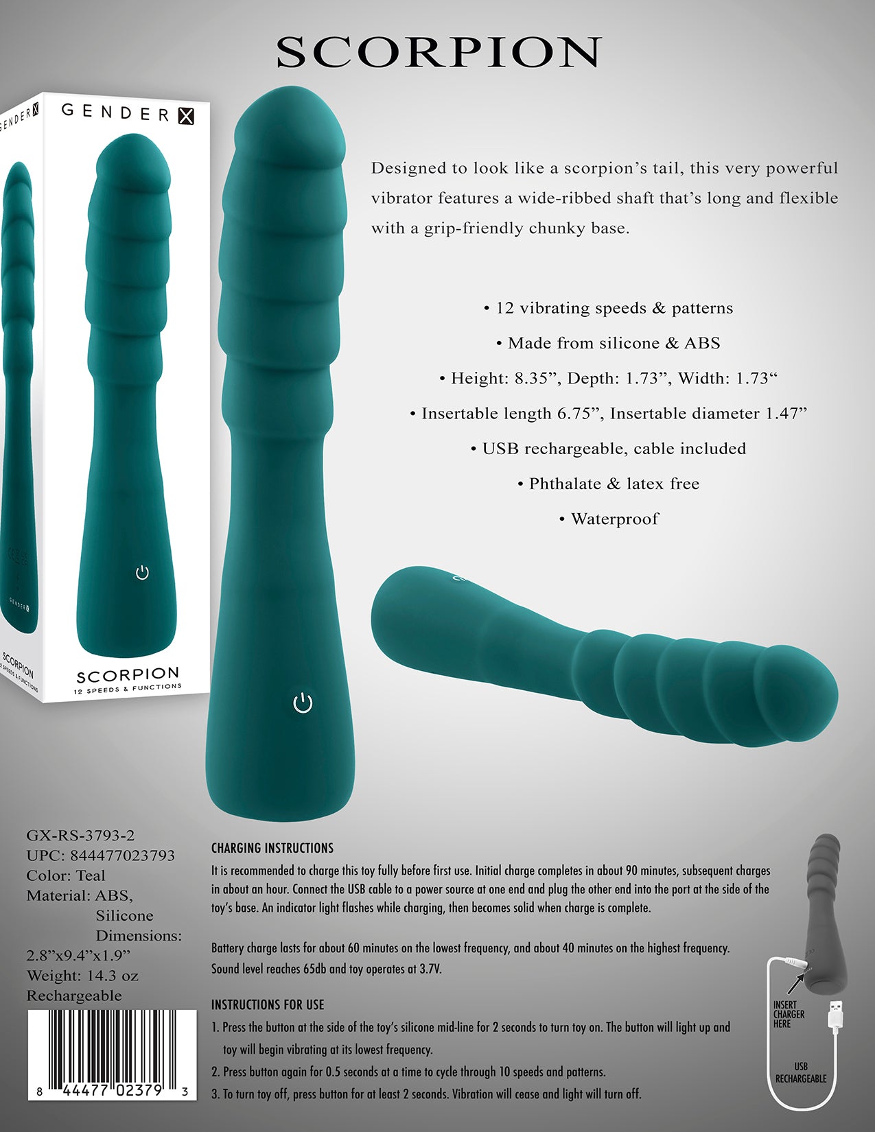 Gender X Scorpion Rechargeable Silicone Vibrator Teal