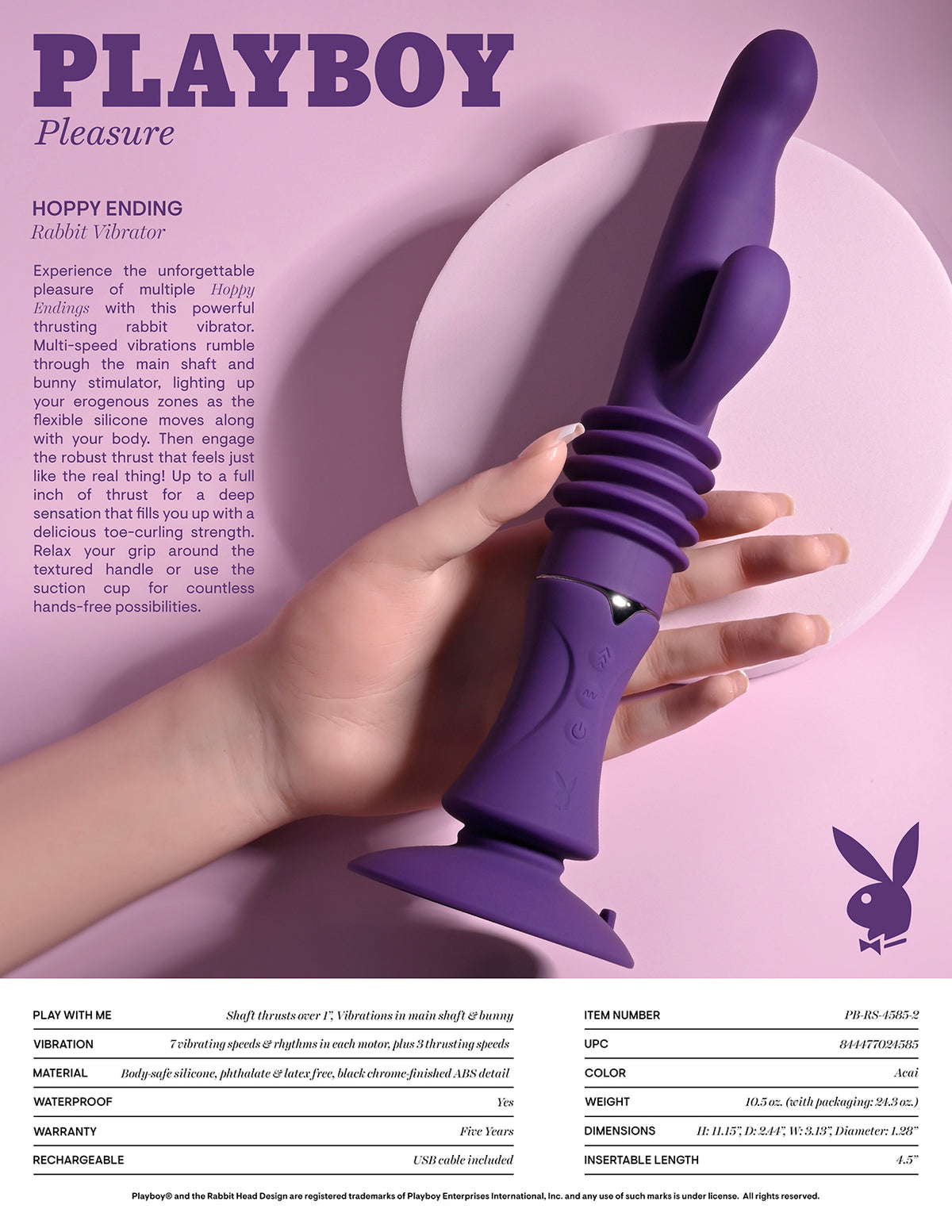 Playboy Hoppy Ending Rechargeable Silicone Thrusting Rabbit Vibrator Acai
