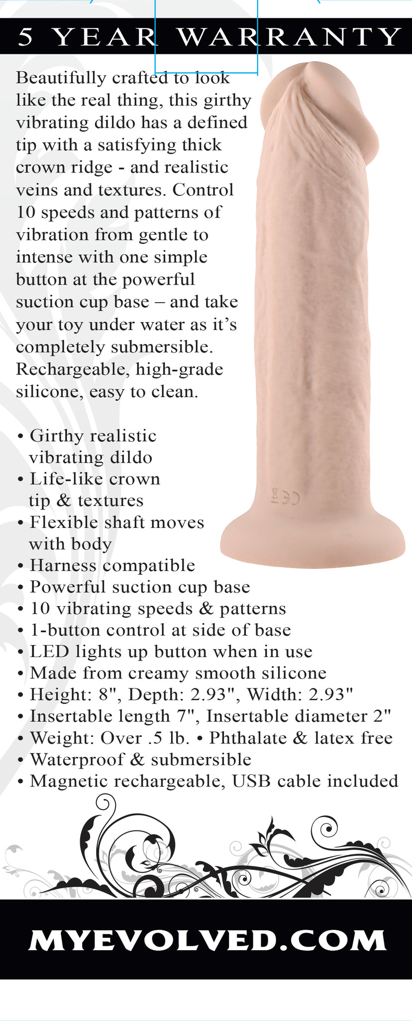Evolved 7" Girthy Vibrating Dong - Light