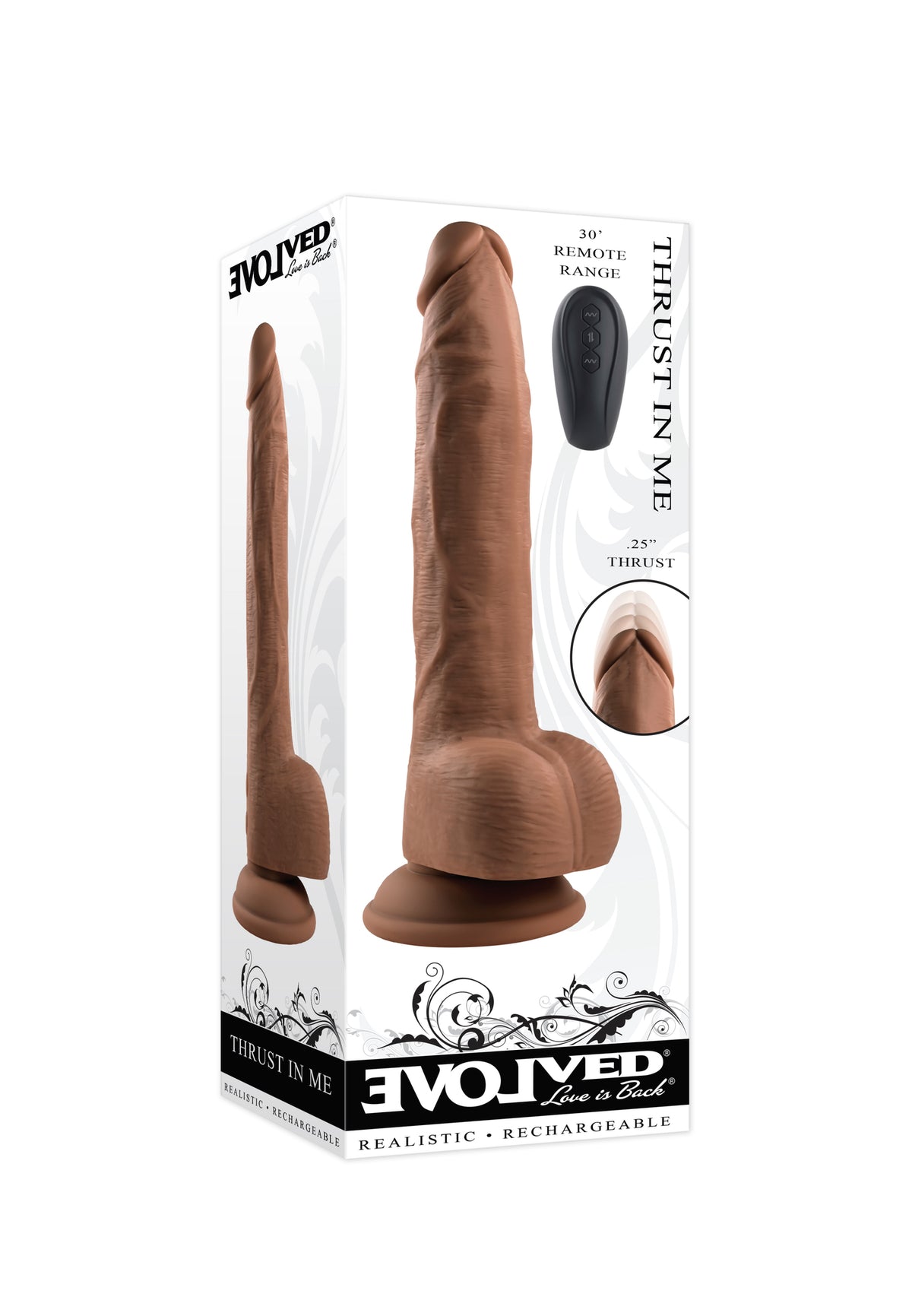 Evolved Thrust In Me Rechargeable Remote Controlled Thrusting Vibrating 9.25 In. Silicone Dildo Dark