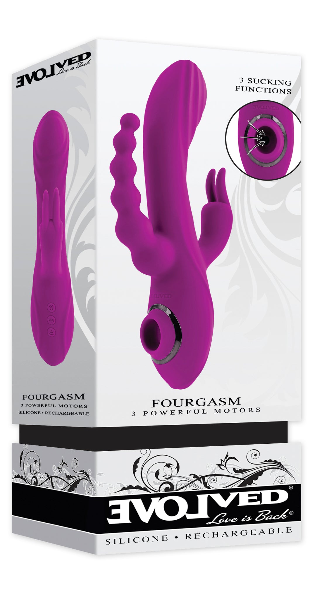 Evolved Fourgasm Rechargeable Triple Stim Vibe With Suction Silicone Purple
