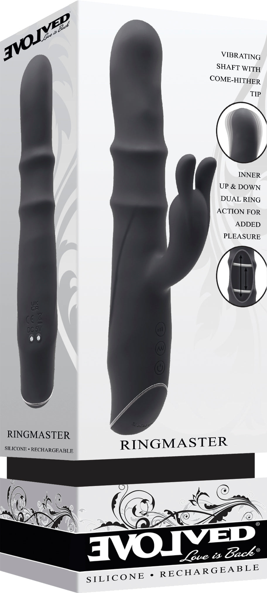 Evolved Ringmaster Rechargeable Dual Stim Vibe Silicone Black