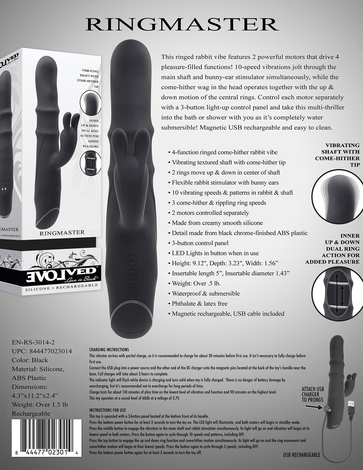 Evolved Ringmaster Rechargeable Dual Stim Vibe Silicone Black