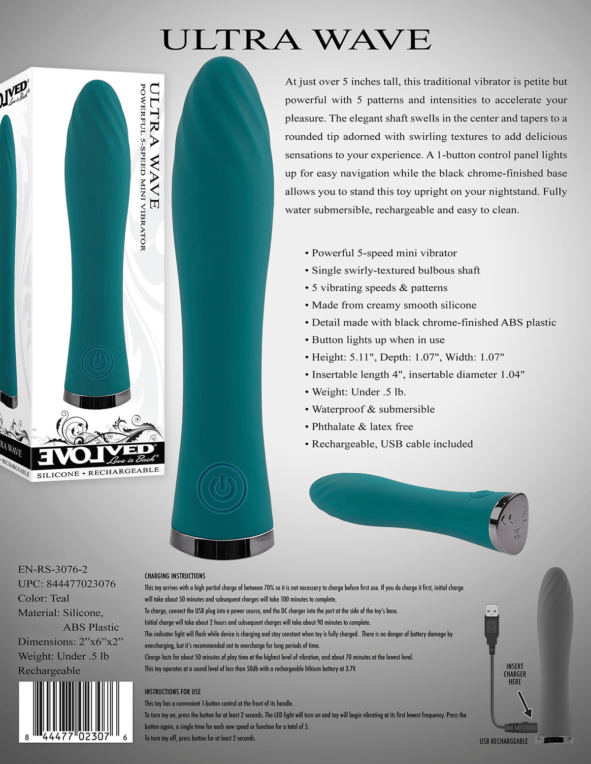 Evolved Ultra Wave Rechargeable Vibrator Teal
