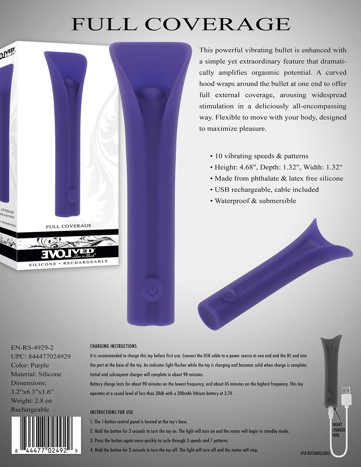 Evolved Full Coverage Rechargeable Bullet Silicone Purple