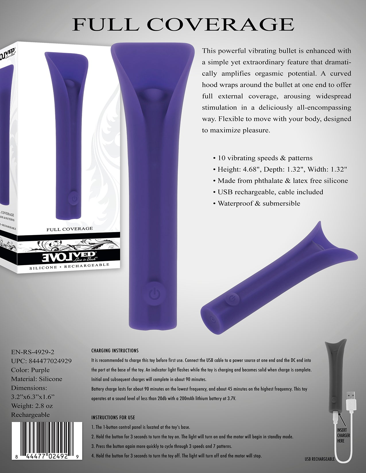 Evolved Full Coverage Rechargeable Bullet Silicone Purple
