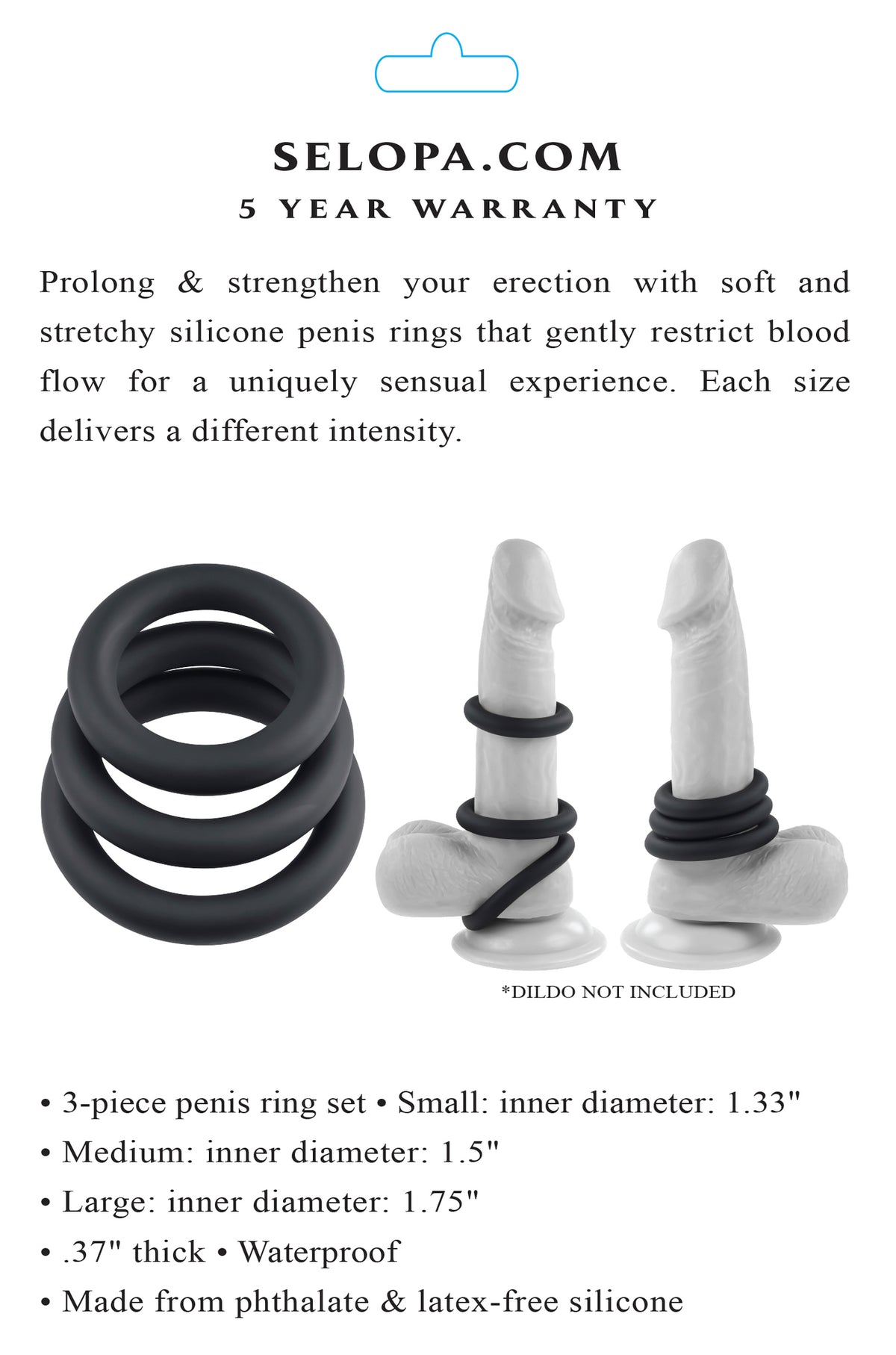 Selopa 3 Ring Circus Cock Ring Set Silicone Black