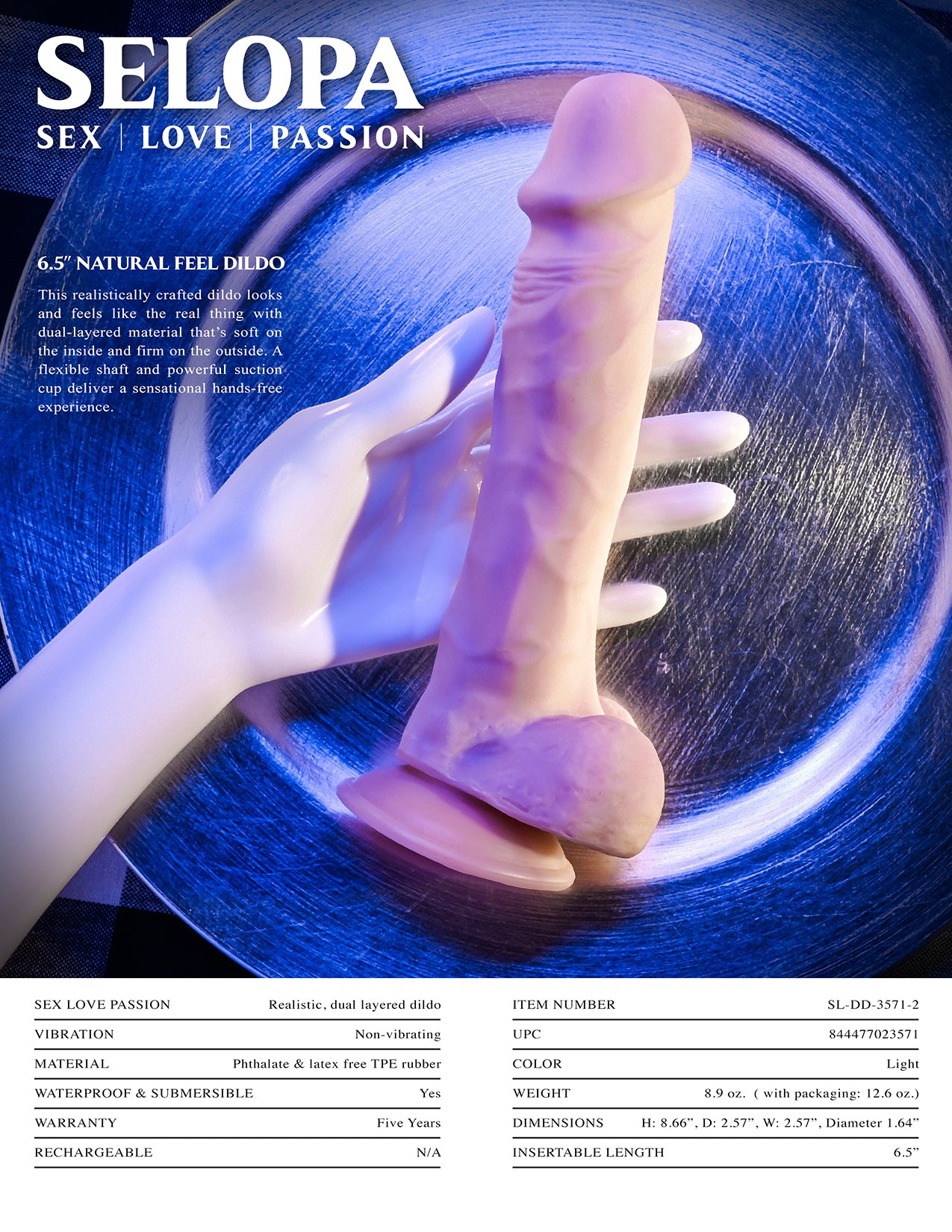 Selopa 6.5 In. Natural Feel Dildo Light