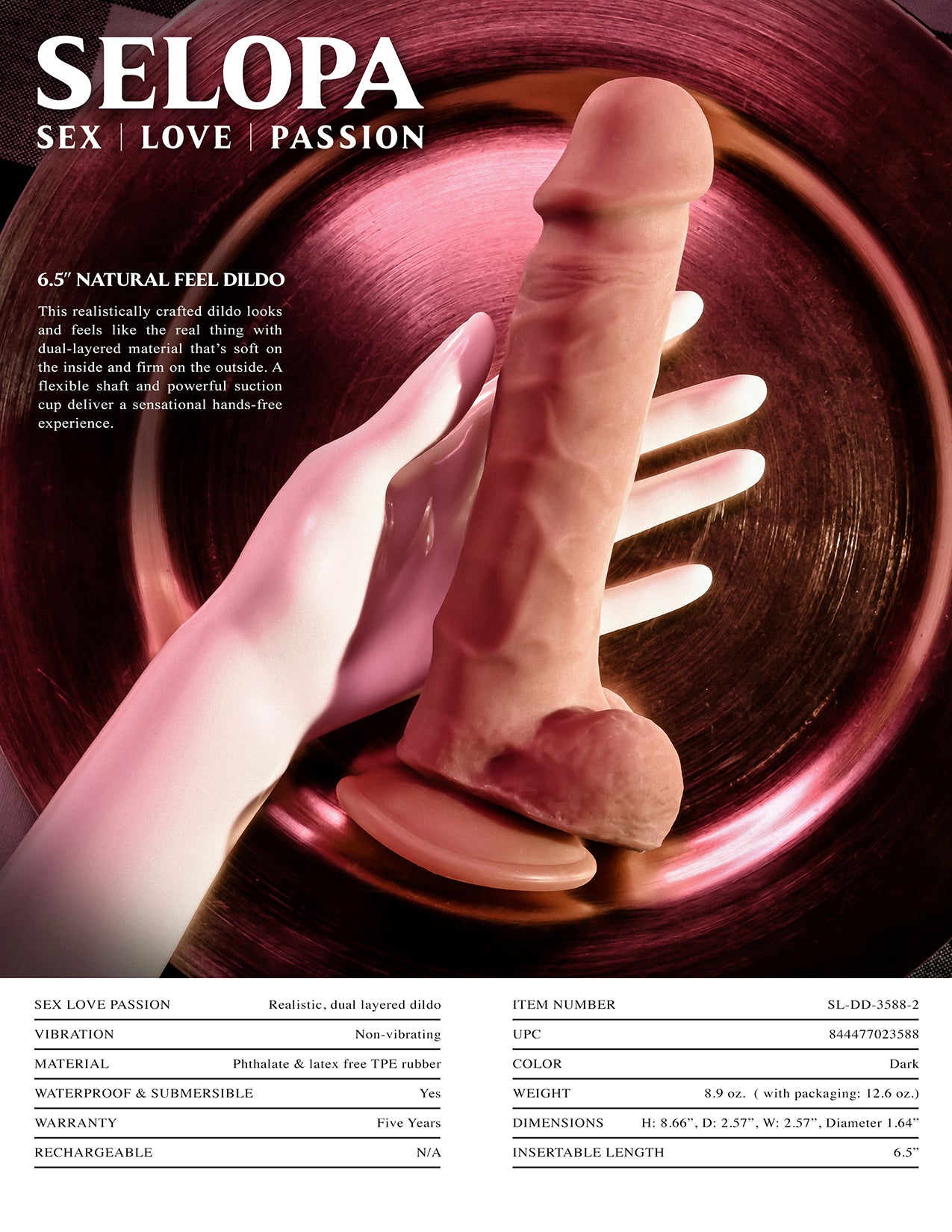 Selopa 6 In. Natural Feel Dildo Dark