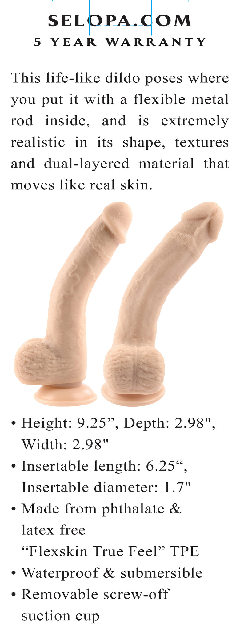 Selopa Natural Feel Flexskin Dildo Bendable With Moving Material 7 In. Light