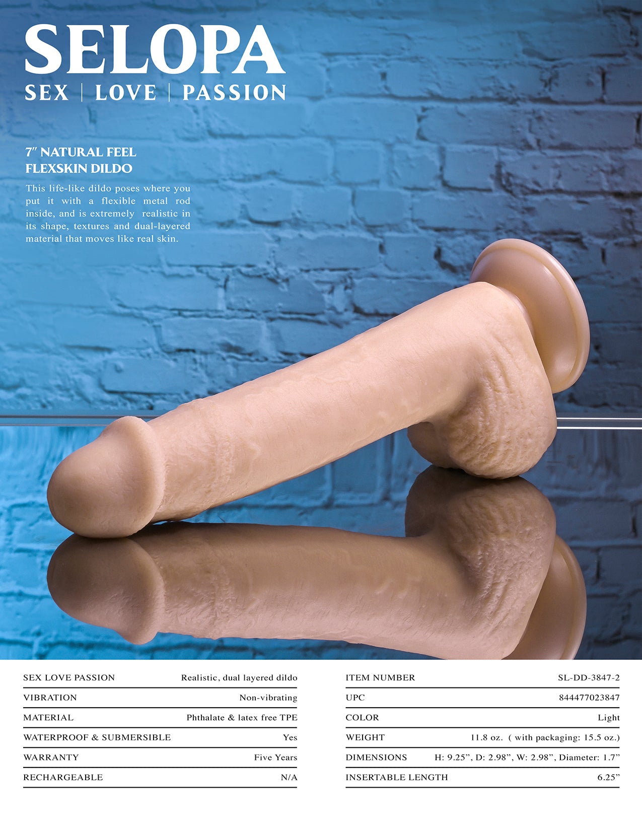 Selopa Natural Feel Flexskin Dildo Bendable With Moving Material 7 In. Light