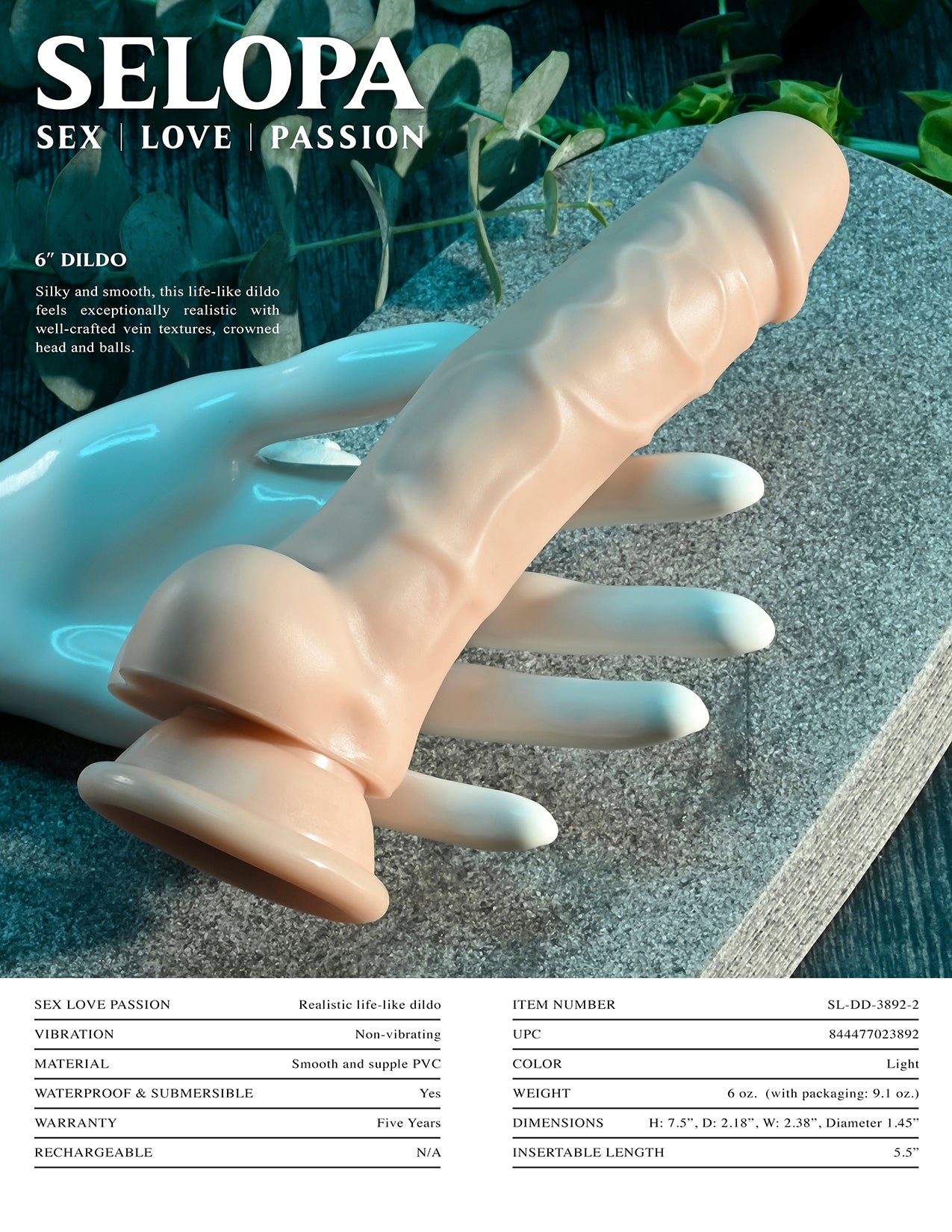 Selopa 6 In. Dildo Light