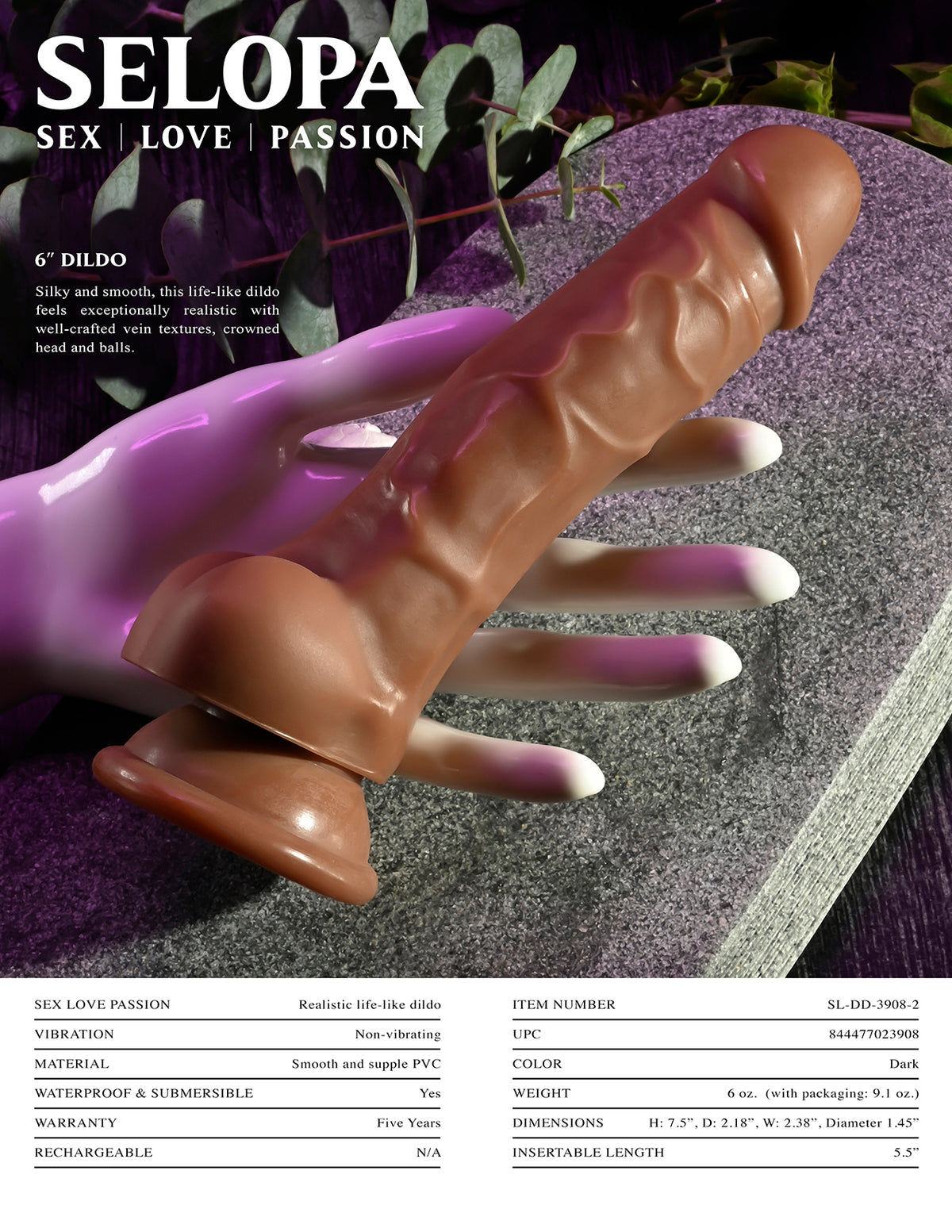Selopa 6 In. Dildo Dark