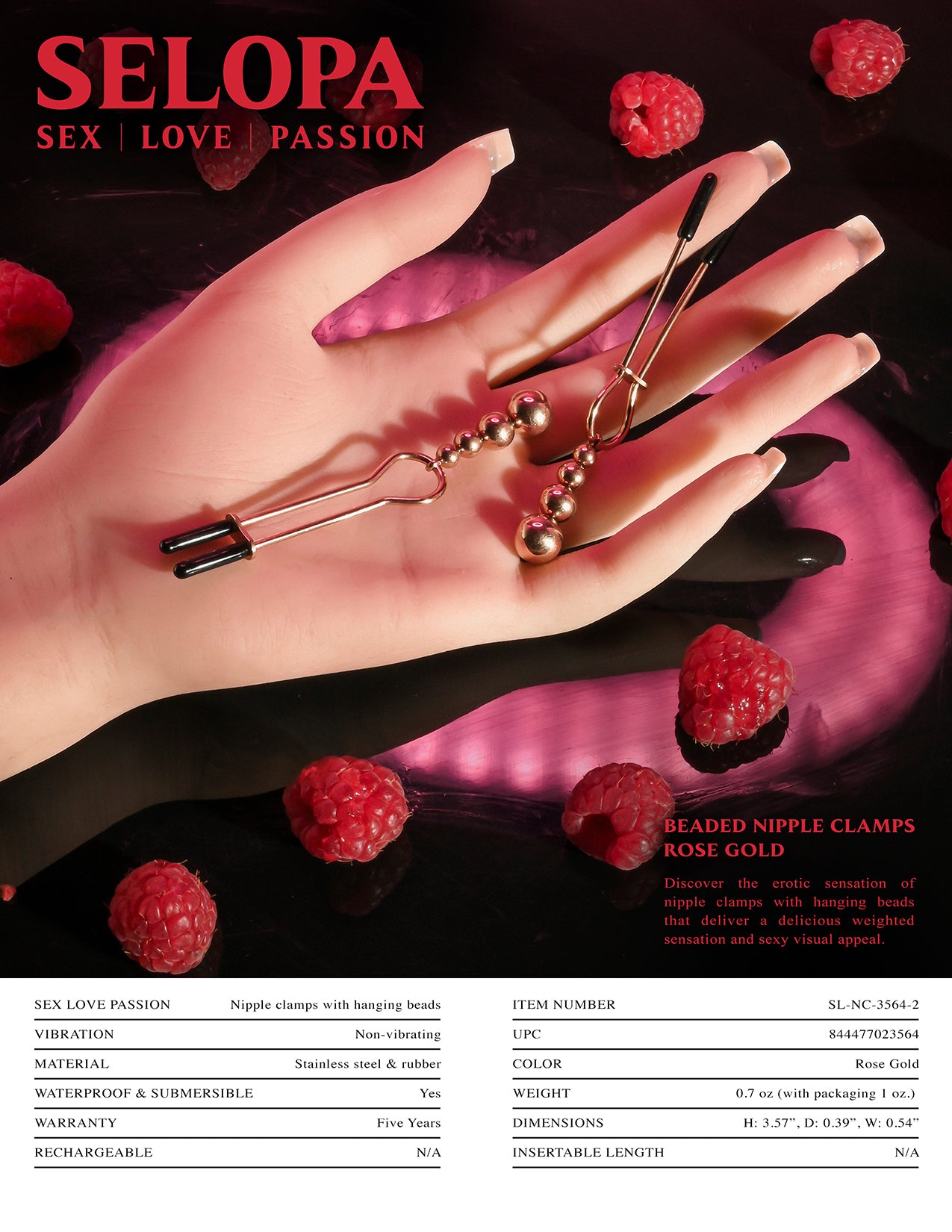Selopa Beaded Nipple Clamps Stainless Steel Rose Gold