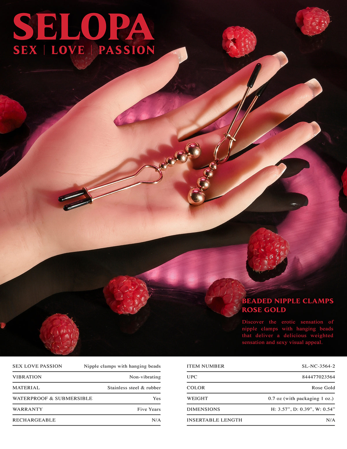 Selopa Beaded Nipple Clamps Stainless Steel Rose Gold