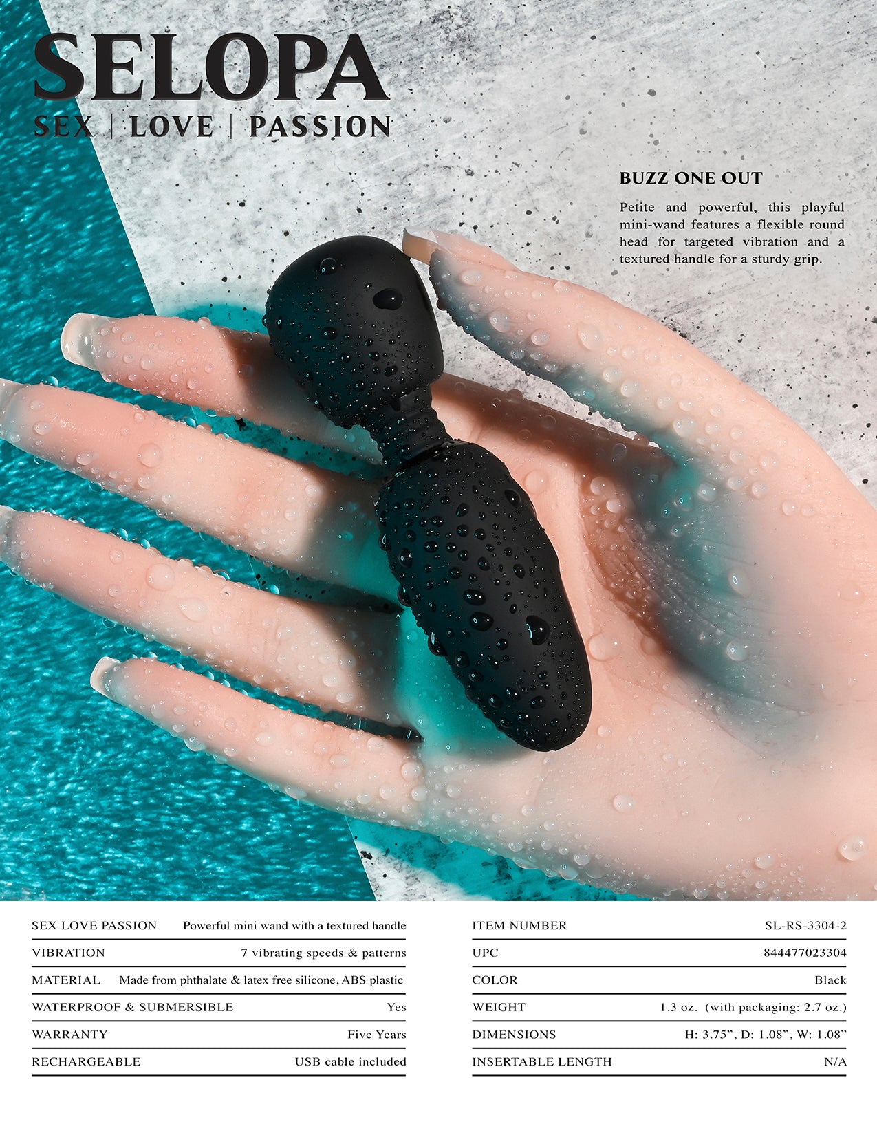 Selopa Buzz One Out Rechargeable Silicone Mini Wand Vibrator Black